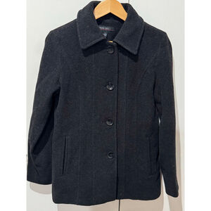 Women's JASON KOLE Charcoal Wool Blend lined Pea Coat S pockets